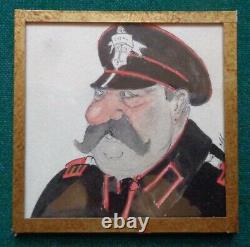 Antique Imperial Russian Signed Watercolours of a General & Large Moustache