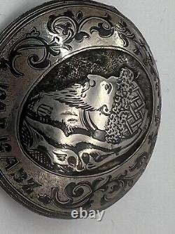 Antique Imperial Russian Silver 1850 Niello Cossack Kavkaz Brooch St. Petersburg