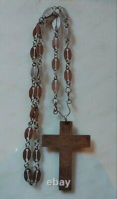 Antique Imperial Russian Silver 84 Cross Crucifix Priest & Chain 4,5 Inches