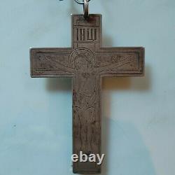 Antique Imperial Russian Silver 84 Cross Crucifix Priest & Chain 4,5 Inches