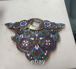 Antique Imperial Russian Silver 84 Enamel Belt Buckle Marked Collectable 25 gr