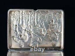 Antique Imperial Russian Silver 84 Repousse Bogatyr Cigarette Vesta Case Emerald