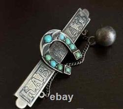 Antique Imperial Russian Silver 84 Women's Jewelry Brooch Pin Turquoise Stone