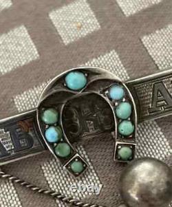 Antique Imperial Russian Silver 84 Women's Jewelry Brooch Pin Turquoise Stone