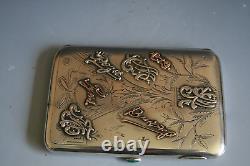 Antique Imperial Russian Silver Cigarette Case With Silver And Gold Initials