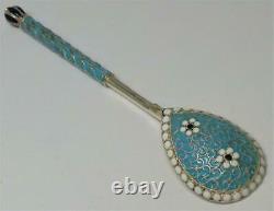 Antique Imperial Russian Silver & Cloisonne Enamel Egg / Coffee Spoon c1885