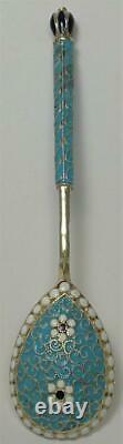 Antique Imperial Russian Silver & Cloisonne Enamel Egg / Coffee Spoon c1885