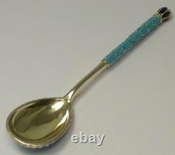 Antique Imperial Russian Silver & Cloisonne Enamel Egg / Coffee Spoon c1885