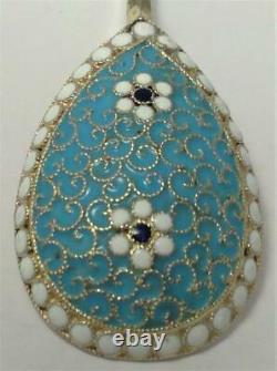 Antique Imperial Russian Silver & Cloisonne Enamel Egg / Coffee Spoon c1885