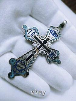 Antique Imperial Russian Silver Cross Large 84 standard Orthodox with Enamel