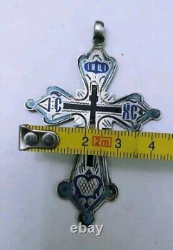 Antique Imperial Russian Silver Cross Large 84 standard Orthodox with Enamel