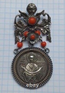 Antique Imperial Russian Silver Dukach Slobozhansky Virgin Marie Stone Rare Old