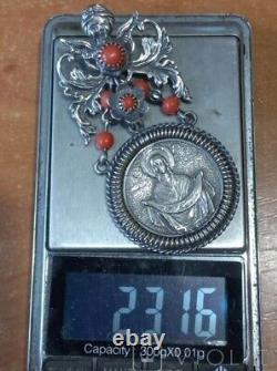 Antique Imperial Russian Silver Dukach Slobozhansky Virgin Marie Stone Rare Old