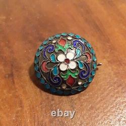 Antique Imperial Russian Silver Enamel Button Pin Conversion