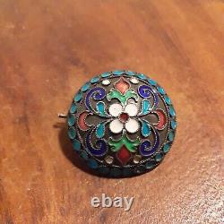 Antique Imperial Russian Silver Enamel Button Pin Conversion