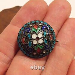 Antique Imperial Russian Silver Enamel Button Pin Conversion