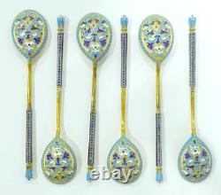 Antique Imperial Russian Silver Enameled (84) Signed Spoons, 125 Gram, 6 Set