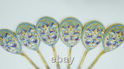 Antique Imperial Russian Silver Enameled (84) Signed Spoons, 125 Gram, 6 Set