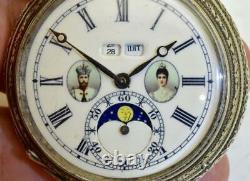 Antique Imperial Russian Silver Engrave Pocket Watch Digital Calendar Moon Phase