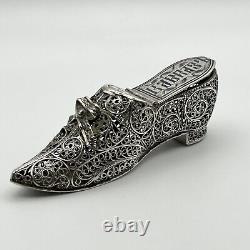 Antique Imperial Russian Silver Filigree Novelty Shoe Vesta Case