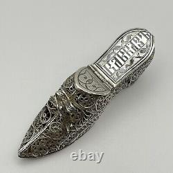 Antique Imperial Russian Silver Filigree Novelty Shoe Vesta Case