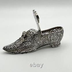 Antique Imperial Russian Silver Filigree Novelty Shoe Vesta Case