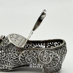 Antique Imperial Russian Silver Filigree Novelty Shoe Vesta Case