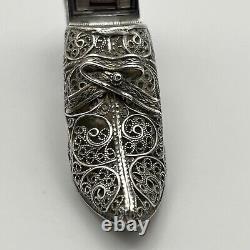 Antique Imperial Russian Silver Filigree Novelty Shoe Vesta Case