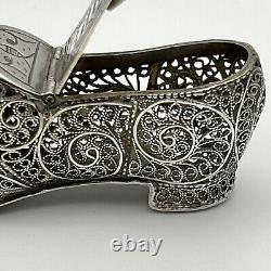 Antique Imperial Russian Silver Filigree Novelty Shoe Vesta Case