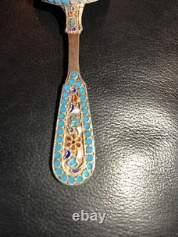 Antique Imperial Russian Silver Gilt & Cloisonne Caddy Spoon Exceptional Piece