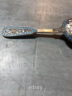 Antique Imperial Russian Silver Gilt & Cloisonne Caddy Spoon Exceptional Piece
