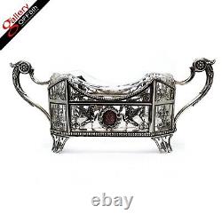 Antique Imperial Russian Silver Kovsh Griffin Crystal Centerpiece Bowl Charka RU