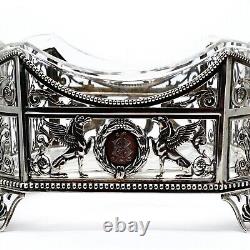 Antique Imperial Russian Silver Kovsh Griffin Crystal Centerpiece Bowl Charka RU