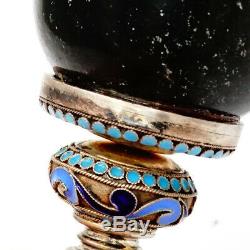 Antique Imperial Russian Silver Nephrite Cup Goblet Khlebnikov Cloisonne Enamel