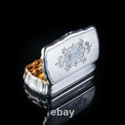 Antique Imperial Russian Silver Table Snuff Box with Vermeil 19th C