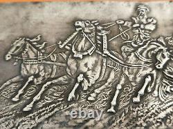 Antique Imperial Russian Silver Troika with Noble Man Racing Engraving Repousse