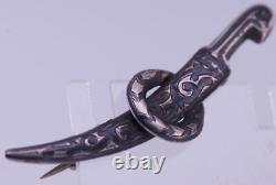 Antique Imperial Russian Silver and Niello Brooch in Form of Cossack Shashka