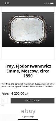 Antique Imperial Russian Silverplate Tray Fine Quality Tsarist 19th c OEHME Emme