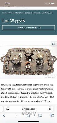 Antique Imperial Russian Silverplate Tray Fine Quality Tsarist 19th c OEHME Emme
