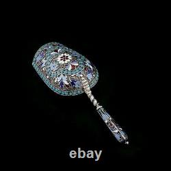 Antique Imperial Russian Solid Silver Cloisonne Caddy Spoon Gustav Klingert