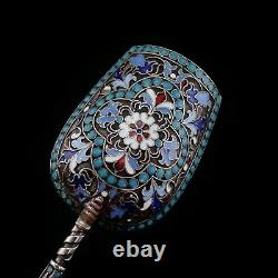 Antique Imperial Russian Solid Silver Cloisonne Caddy Spoon Gustav Klingert