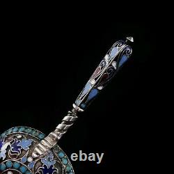 Antique Imperial Russian Solid Silver Cloisonne Caddy Spoon Gustav Klingert