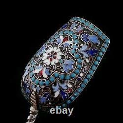 Antique Imperial Russian Solid Silver Cloisonne Caddy Spoon Gustav Klingert