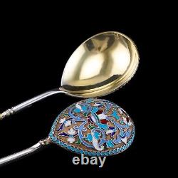 Antique Imperial Russian Solid Silver Spoons Cloisonne Enamel V. Agafonov