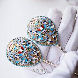 Antique Imperial Russian Solid Silver Spoons Cloisonne Enamel V. Agafonov