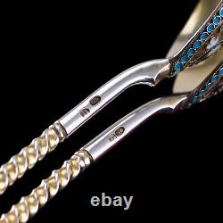 Antique Imperial Russian Solid Silver Spoons Cloisonne Enamel V. Agafonov