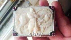 Antique Imperial Russian Sterling Silver 84 Matchstick Case Hand Carved Hero 40g