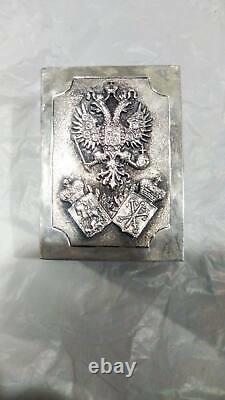 Antique Imperial Russian Sterling Silver 84 Matchstick Case Hand Carved Hero 40g