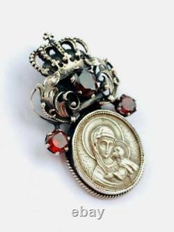 Antique Imperial Russian Sterling Silver 84 Womens Jewelry Pendant Icon Mary 23g