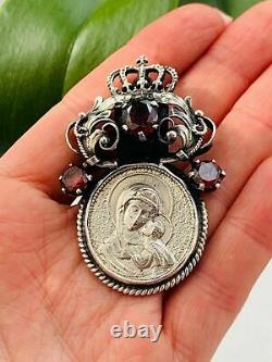 Antique Imperial Russian Sterling Silver 84 Womens Jewelry Pendant Icon Mary 23g